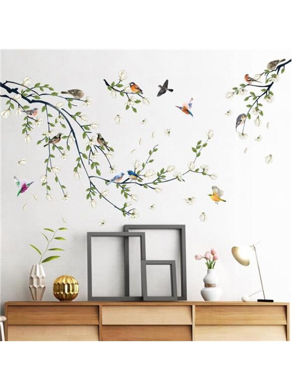 Magnolia Branches Wall Decals White Flower Stickers DIY Removable Home Decor